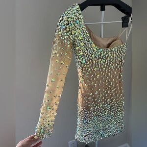 Angela & Alison Gold Rhinestone Mini Dress Size 4